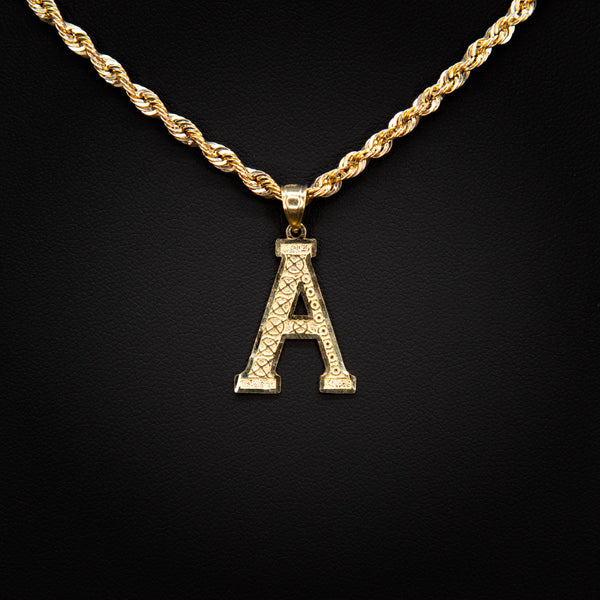 Large Letter Pendant & Box Chain in 10k Gold A-Z