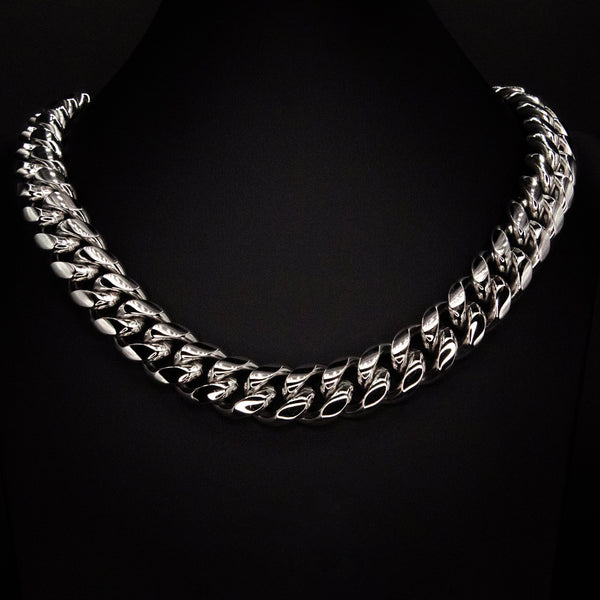 18mm Cuban Necklace in White Gold -24"