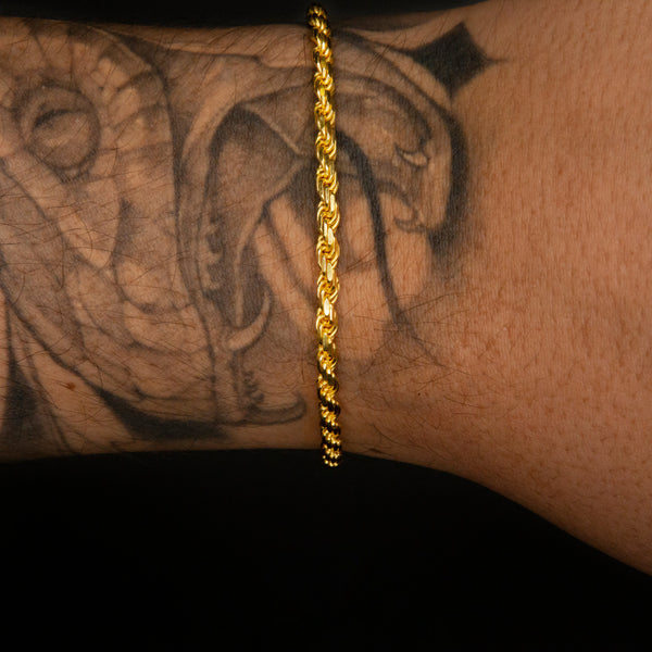 3mm Diamond Cut Rope Chain Bracelet in Yellow Gold