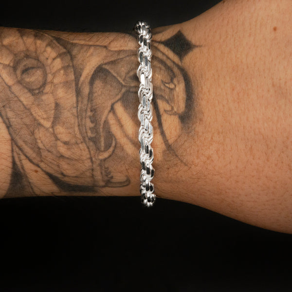 6mm Diamond Cut Rope Chain Bracelet in White Gold