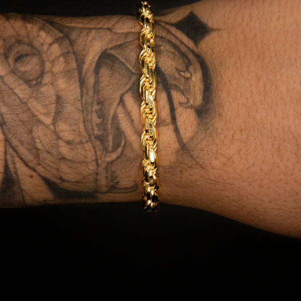 6mm Diamond Cut Rope Chain Bracelet in Yellow Gold