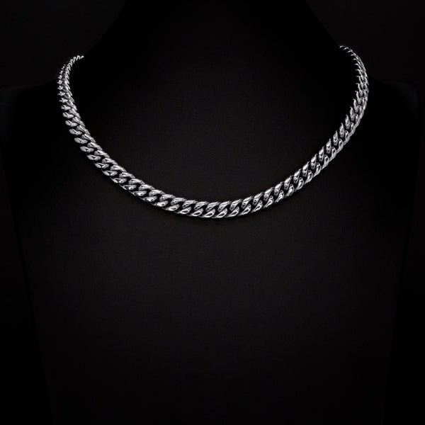 8mm Miami Cuban Necklace in White Gold