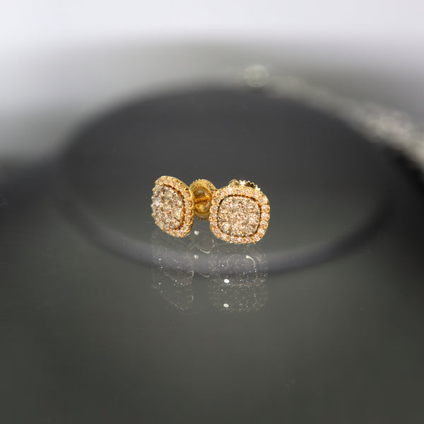 Cushion Halo Cluster Diamond Stud Earrings 14K Gold