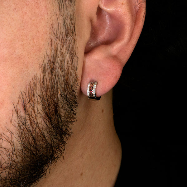 Greek Meander Pattern Hoop Earrings in White Gold