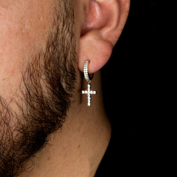 Cross Hoop Earrings in Yellow Gold