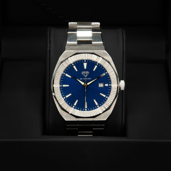 Silver w/ Blue Dial Timepiece