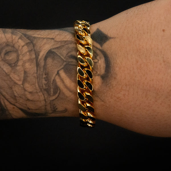 12mm Cuban Bracelet in Yellow Gold