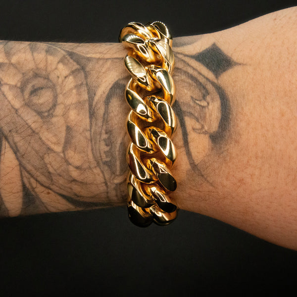 18mm Cuban Bracelet in Yellow Gold - 8"