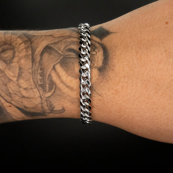 8mm Cuban Bracelet in White Gold