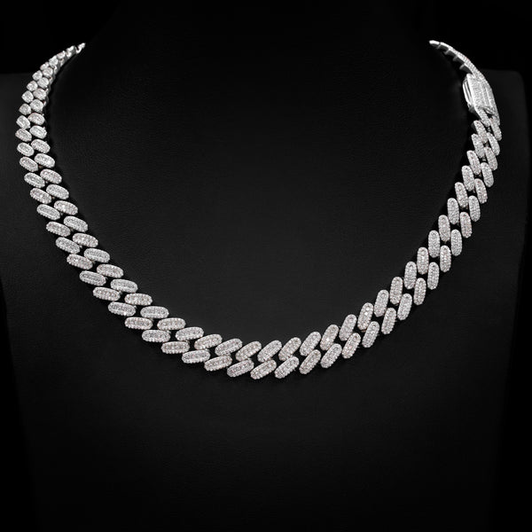 VVS 12mm Cluster Cuban Link Necklace in White Gold