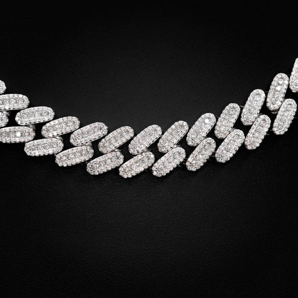 VVS 12mm Cluster Cuban Link Necklace in White Gold