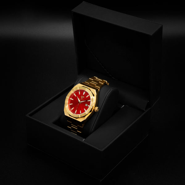 Gold w/ Red Dial Timepiece